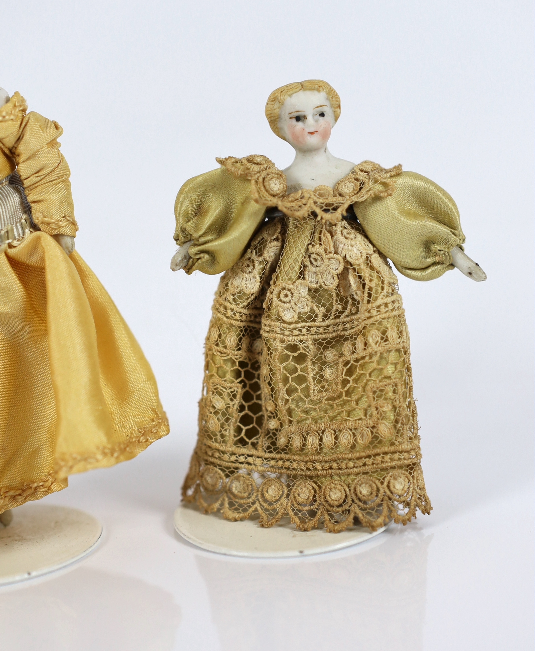 Two Doll's House dolls, c.1860, 10cm and 8cm